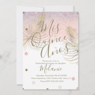 Invitation Quiñce Faux Paillettes Points Or Rose
