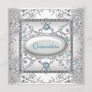 Invitation Quinceanée Turquoise blanche