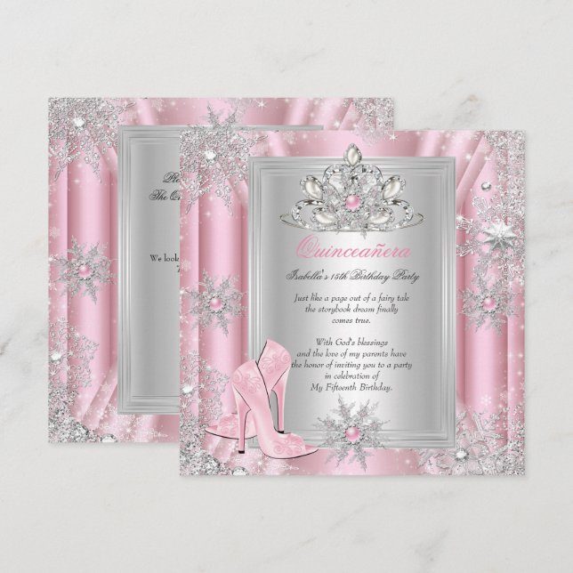 Invitation Quinceanera 15 Anniversaire Clair Pink Talons 2 (Devant / Derrière)
