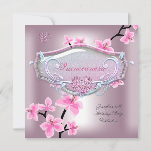 Invitation Quinceanera 15 Anniversaire fête Plutôt rose Flora (Devant)