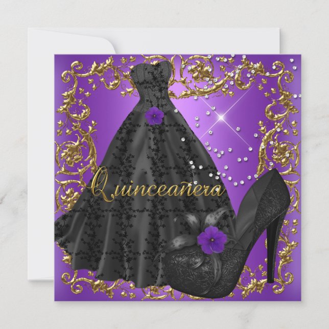 Invitation Quinceanera 15 Anniversaire Fête Robe violette Noi (Devant)