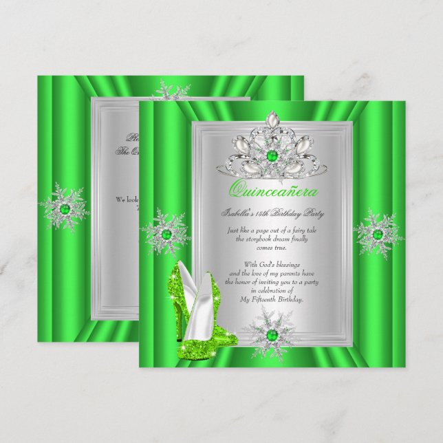 Invitation Quinceanera 15 Anniversaire Lime Vert talons (Devant / Derrière)