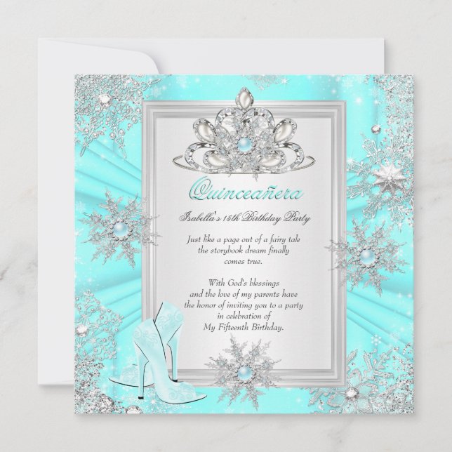 Invitation Quinceanera 15 Anniversaire Lumière Talons Turquoi (Devant)