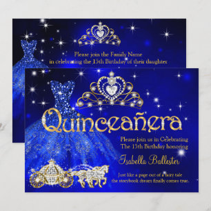 Invitation Quinceanera 15 Anniversaire Robe Bleue Diadème Car