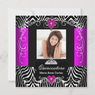 Invitation Quinceanera 15 ans Anniversaire Zèbre Photo Rose C