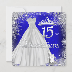 Invitation Quinceañera 15 ans Fête Flocons de Neige Bleu Arge