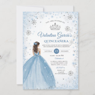Invitation Quinceañera 15 Ans Fleur de Neige Bleu Poussiéreux