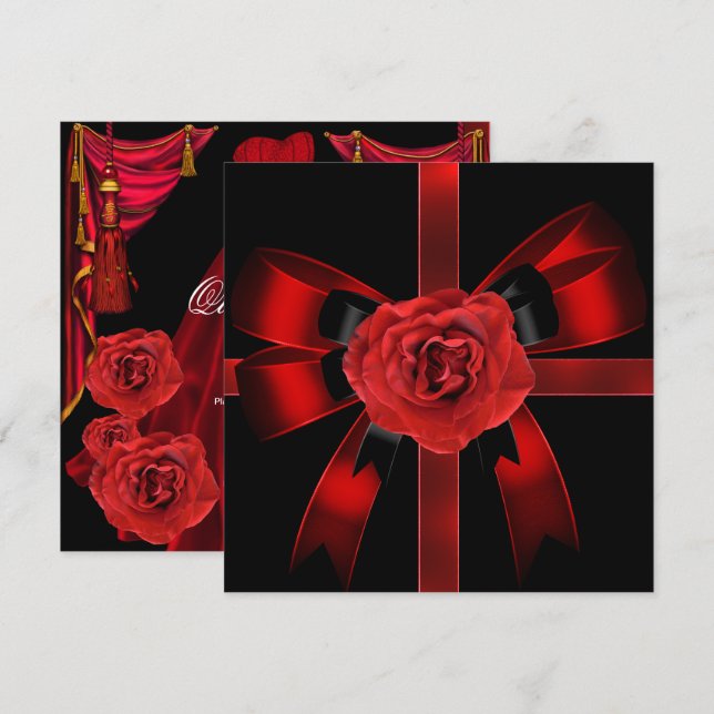 Invitation Quinceanera 15 fête d'anniversaire Rose rouge noir (Devant / Derrière)