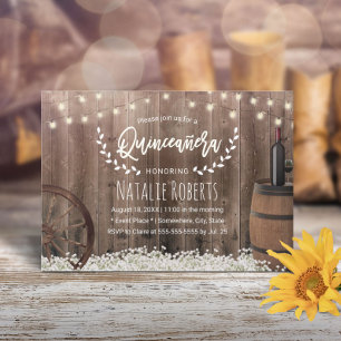 Invitation Quinceanera 15 Fleurs Rustiques Vin Baril Annivers