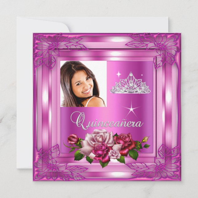 Invitation Quinceanera 15 Party rose Roses Photo (Devant)
