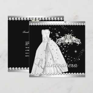 Invitation Quinceanera 15 Tiara Gown noir argent blanc