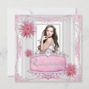 Invitation Quinceanera 15e anniversaire blanc rose argent Dah
