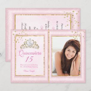 Invitation Quinceanera 15e anniversaire Blush Pink Gold Photo