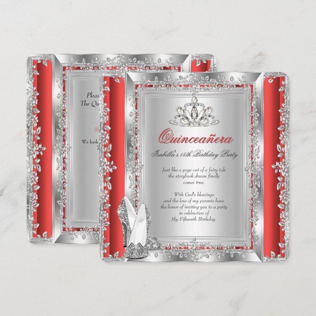 Invitation Quinceanera 15e anniversaire Chaussures d'argent r (Devant / Derrière)