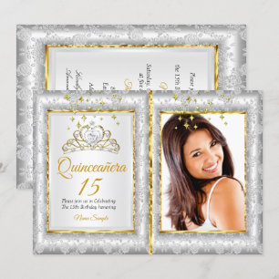 Invitation Quinceanera 15e anniversaire de fête Silver Gold P