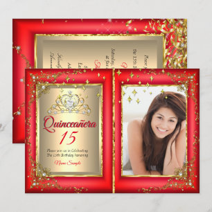 Invitation Quinceanera 15e anniversaire de la fête Gold Red P