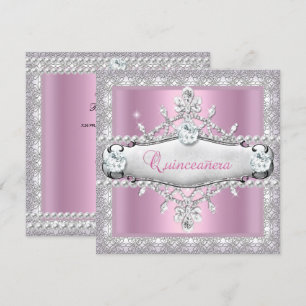 Invitation Quinceanera 15e anniversaire Diamant rose Tiara