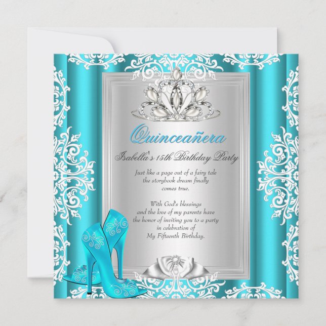 Invitation Quinceanera 15e Anniversaire Fête Chaussures Bleue (Devant)