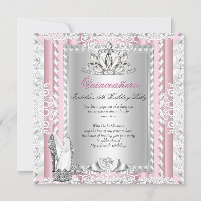 Invitation Quinceanera 15e anniversaire fête Chaussures roses (Devant)