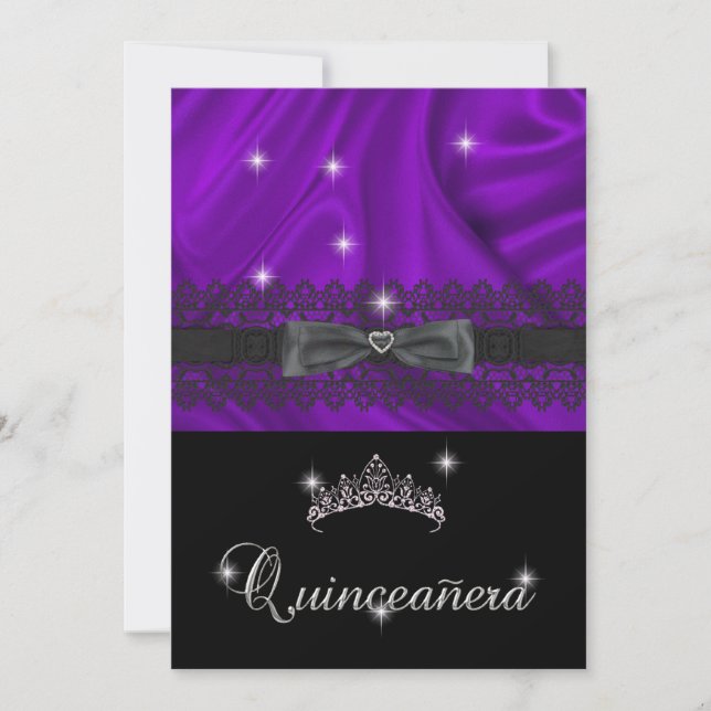 Invitation Quinceanera 15e anniversaire fête de soie pourpre (Devant)