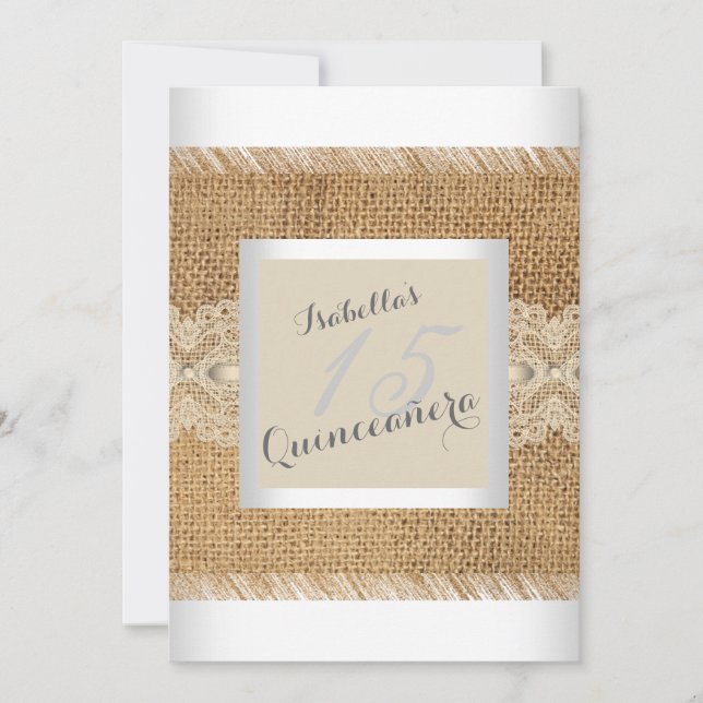 Invitation Quinceanera 15e anniversaire fête dentelle beige B (Devant)