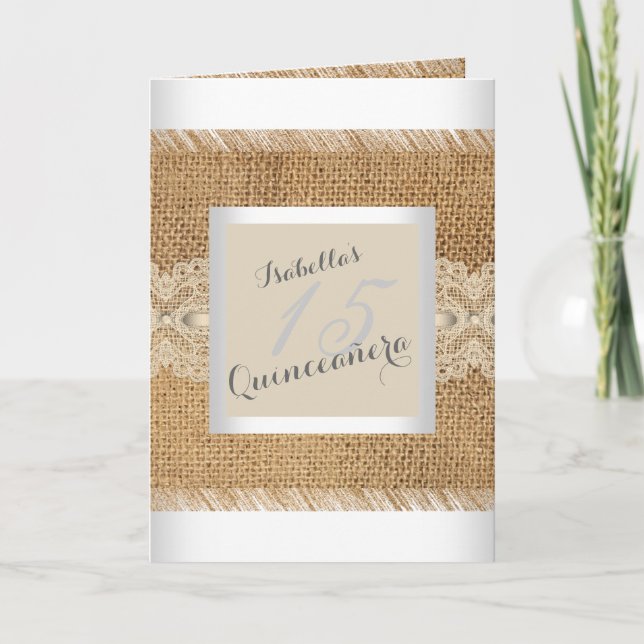 Invitation Quinceanera 15e anniversaire fête dentelle beige B (Devant)