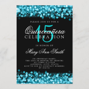 Invitation Quinceanera 15e anniversaire fête étincelle Turquo