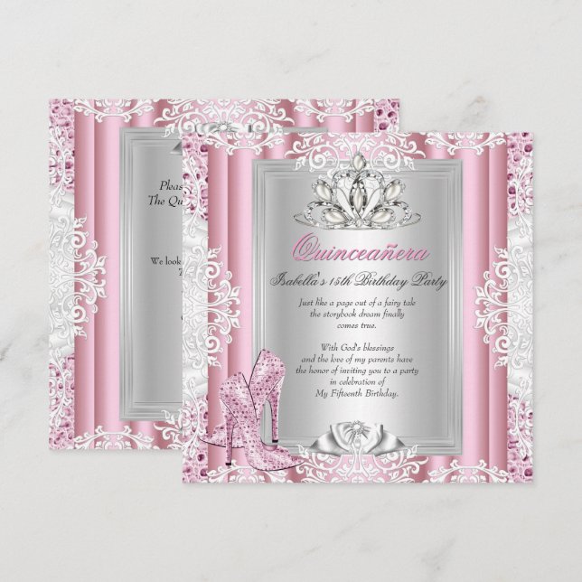 Invitation Quinceanera 15e anniversaire fête Lumière Chaussur (Devant / Derrière)