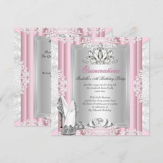 Invitation Quinceanera 15e anniversaire fête Lumière Chaussur (Devant / Derrière)