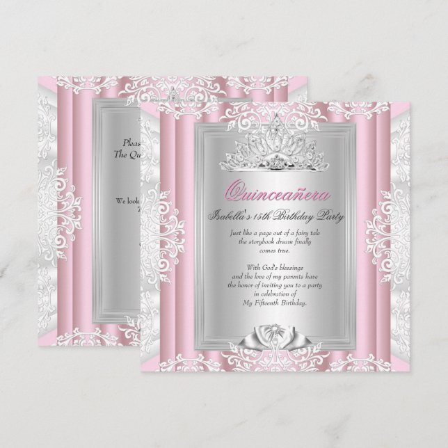 Invitation Quinceanera 15e anniversaire fête Lumière Dentelle (Devant / Derrière)