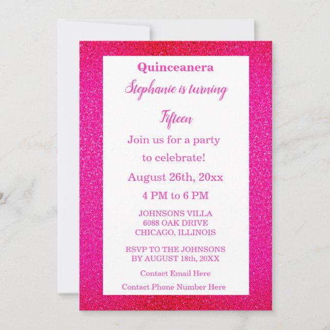 Invitation Quinceanera 15e anniversaire fête Parties scintill (Devant)