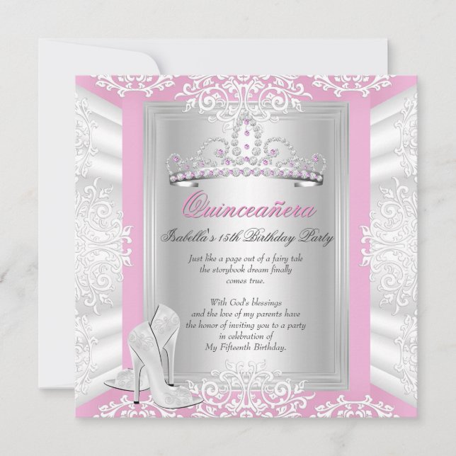Invitation Quinceanera 15e anniversaire fête Plutôt rose (Devant)