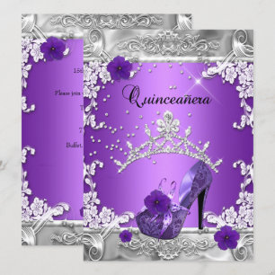 Invitation Quinceanera 15e anniversaire fête Purple Silver