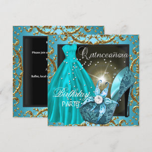 Invitation quinceanera 15e anniversaire fête robe Turquoise G
