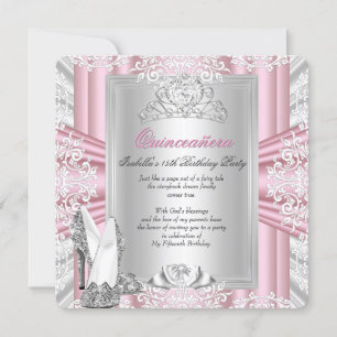 Invitation Quinceanera 15e anniversaire fête rose argent Tiar