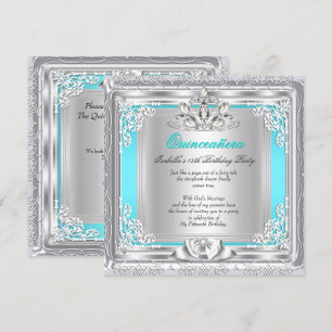 Invitation Quinceanera 15e anniversaire fête Turquoise Argent