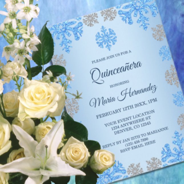 Invitation Quinceañera 15e anniversaire Glacée Blue Snowflake (Créateur téléchargé)