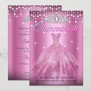 Invitation Quinceanera 15e anniversaire jolie robe rose Tiara