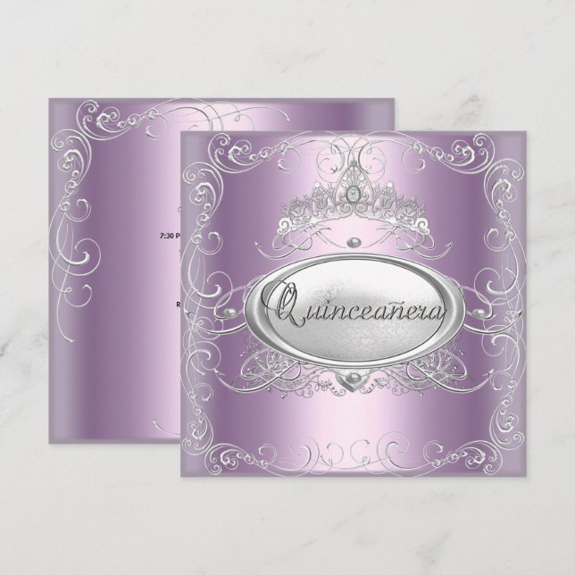 Invitation Quinceanera 15e anniversaire Lilac rose Silver Sta (Devant / Derrière)