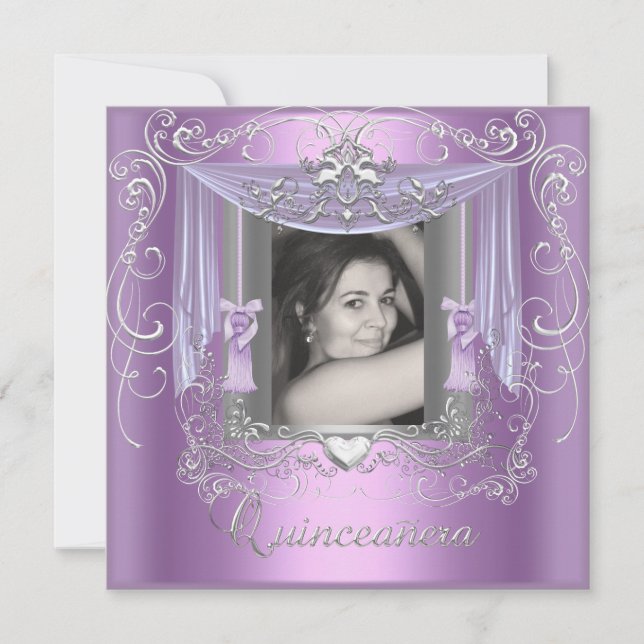 Invitation Quinceanera 15e anniversaire Lilac rose Silver Sta (Devant)