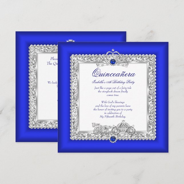 Invitation Quinceanera 15e anniversaire Magical Fairytale Ble (Devant / Derrière)