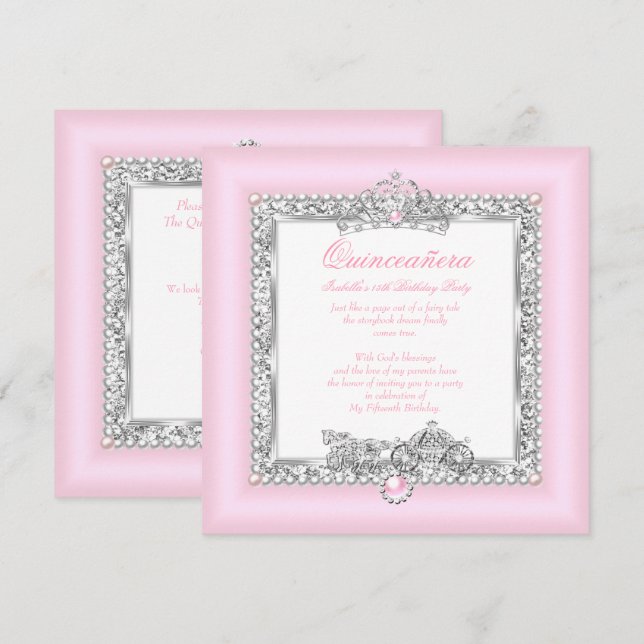 Invitation Quinceanera 15e anniversaire magique Fairytale ros (Devant / Derrière)
