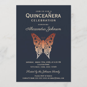 Invitation Quinceanera 15e anniversaire Marine et or Rose