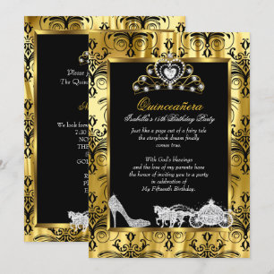 Invitation Quinceanera 15e Anniversaire Noir Or Damassé 2
