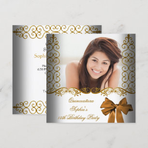 Invitation Quinceanera 15e Anniversaire Or Blanc Broderie Pho