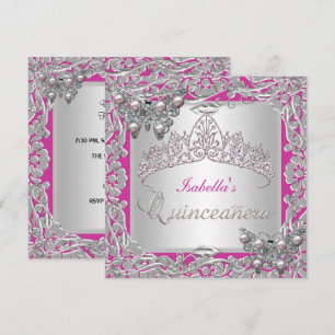 Invitation Quinceanera 15e Anniversaire Papillons Argent Rose