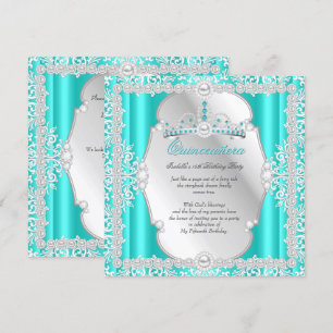 Invitation Quinceanera 15e anniversaire Pearl Turquoise Argen