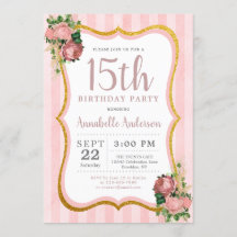 Quinceanera 15e anniversaire Pink Floral Gold Part