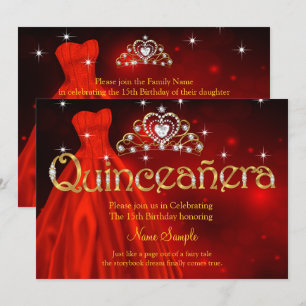 Invitation Quinceanera 15e anniversaire Regal Robe Rouge Tiar