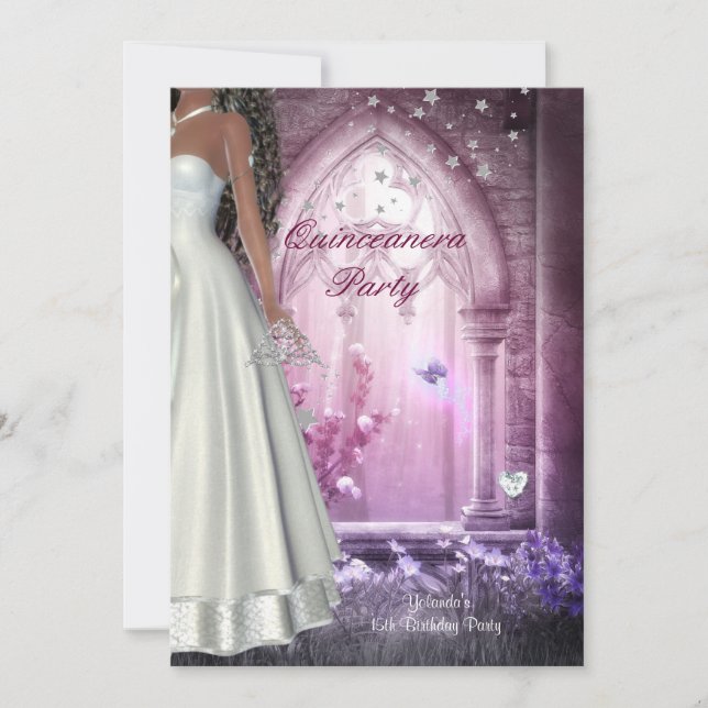 Invitation Quinceanera 15e anniversaire Robe rose blanche (Devant)